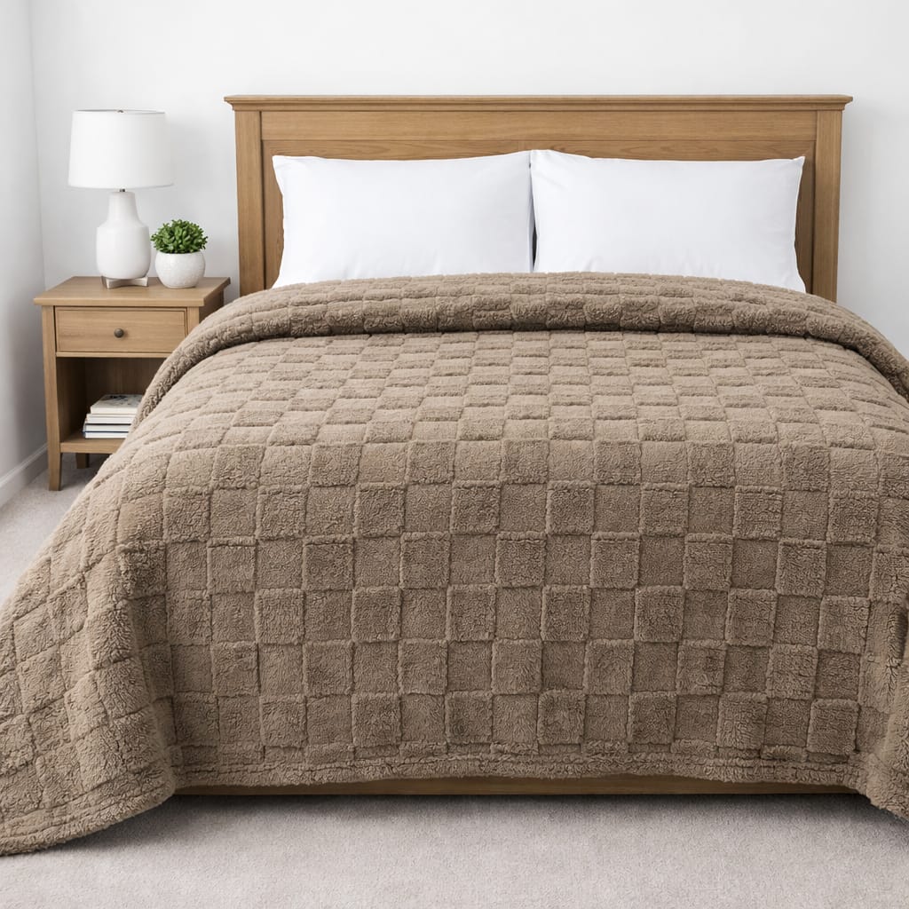 frazada con chiporro sherpa 2 plazas 200 x 230 cm dieño cuadros
