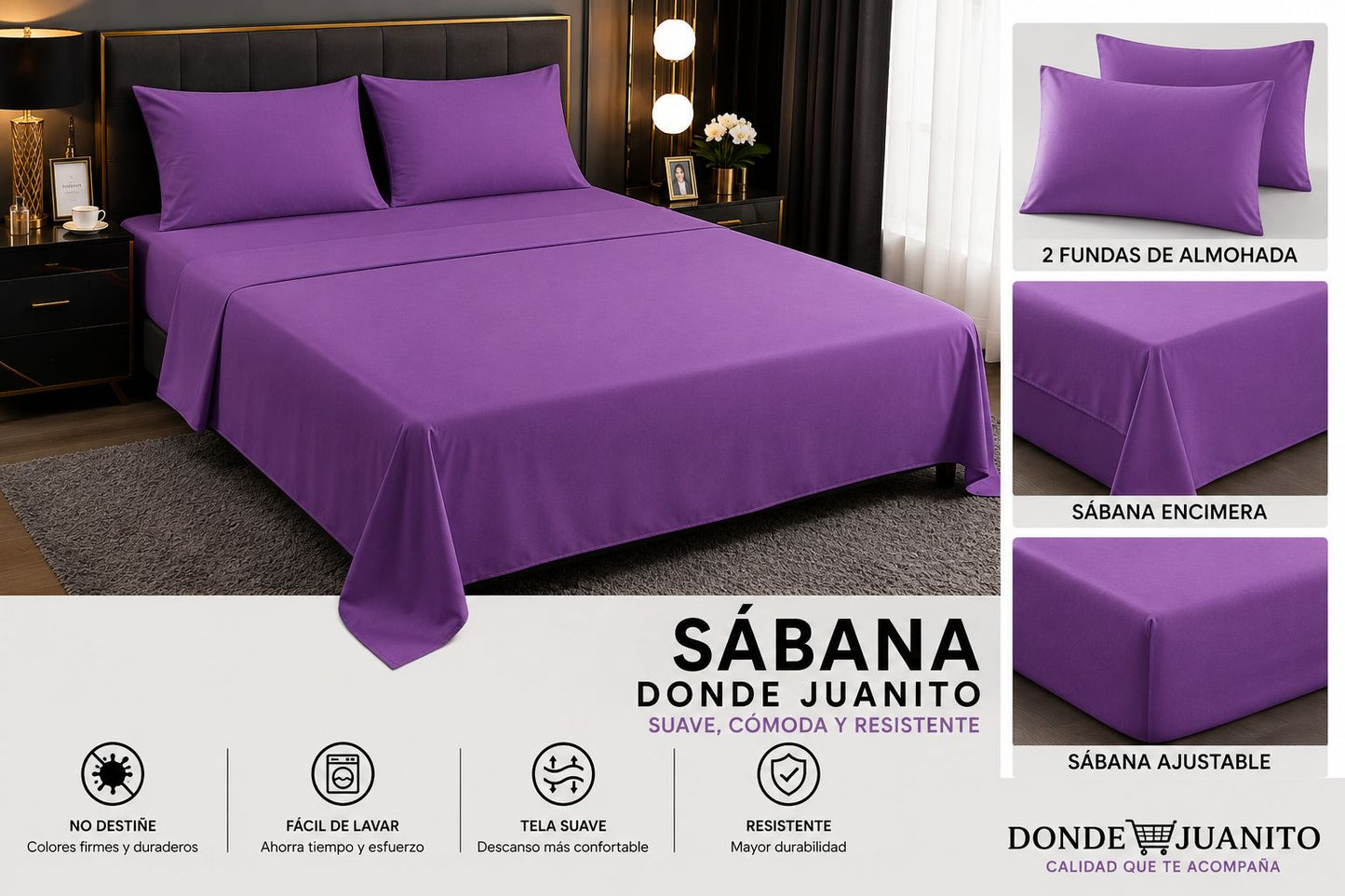 SABANA DE HILO PREMIUM 1.5 PLAZAS COLOR LISO