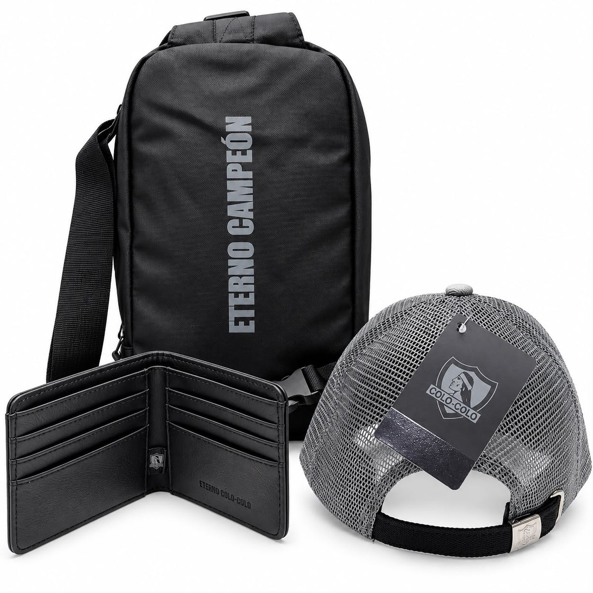 Pack X3 Colo Colo Jockey, Billetera Bolso Y Crossbang Negro