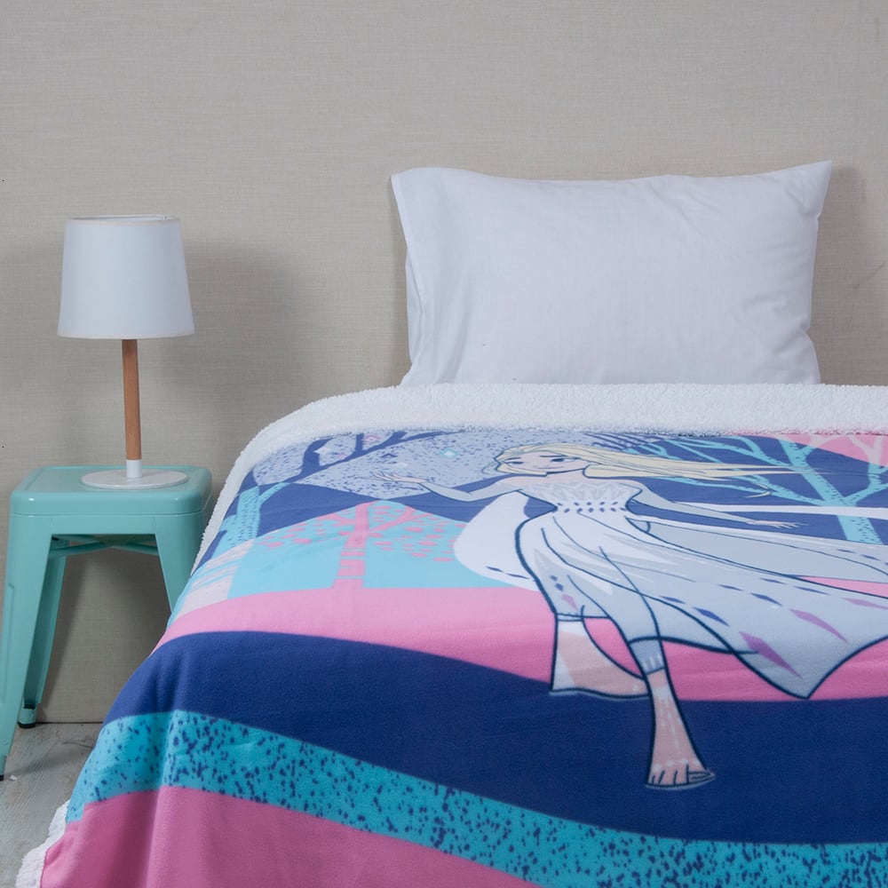FRAZADA POLAR CON SHERPA ANA & ELSA FROZEN 1.5