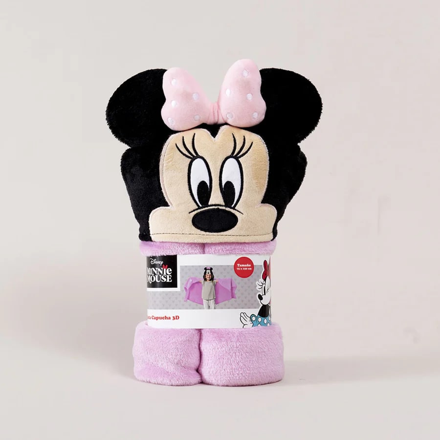 Manta con capucha Minnie mouse pink
