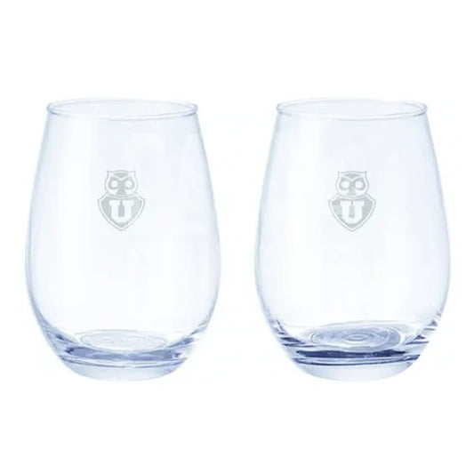 Set 2 Vasos Glasso U. De Chile Premium Bar Quincho Bbq Color Cristal