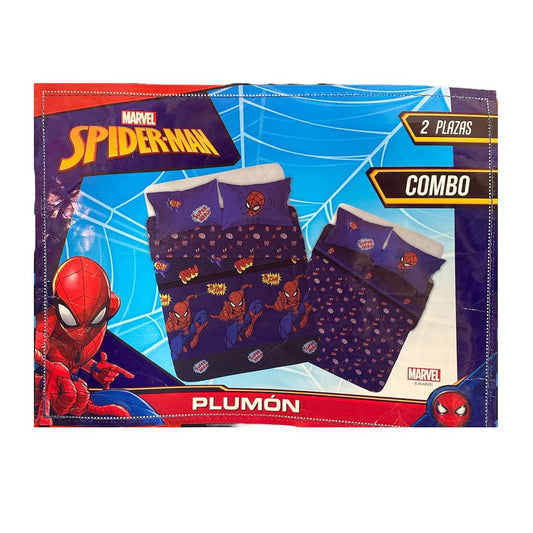 Combo Pack Spider-Man Marvel 2 Plazas - Plumón Reversible + Juego de Sábanas Completo