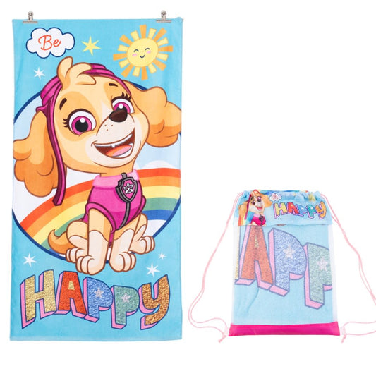 TOALLA PLAYA ALGODON C/BOLSO 70X140 PAW PATROL HAPPY