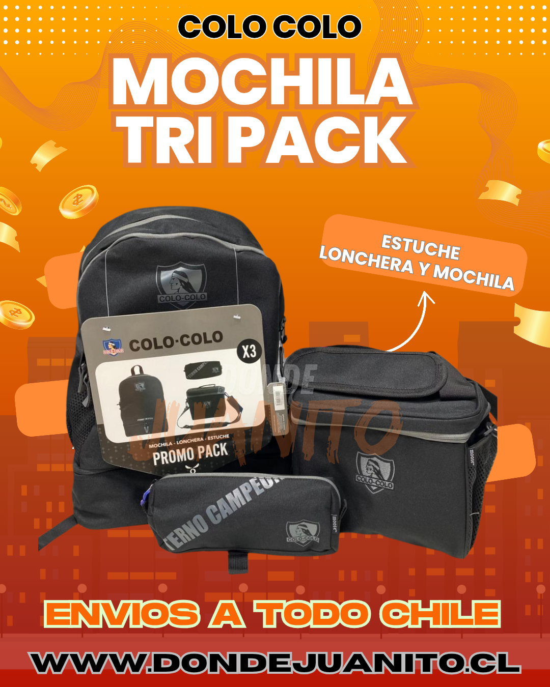 Mochila colo colo tripack lonchera - estuche - mochila pack 2026