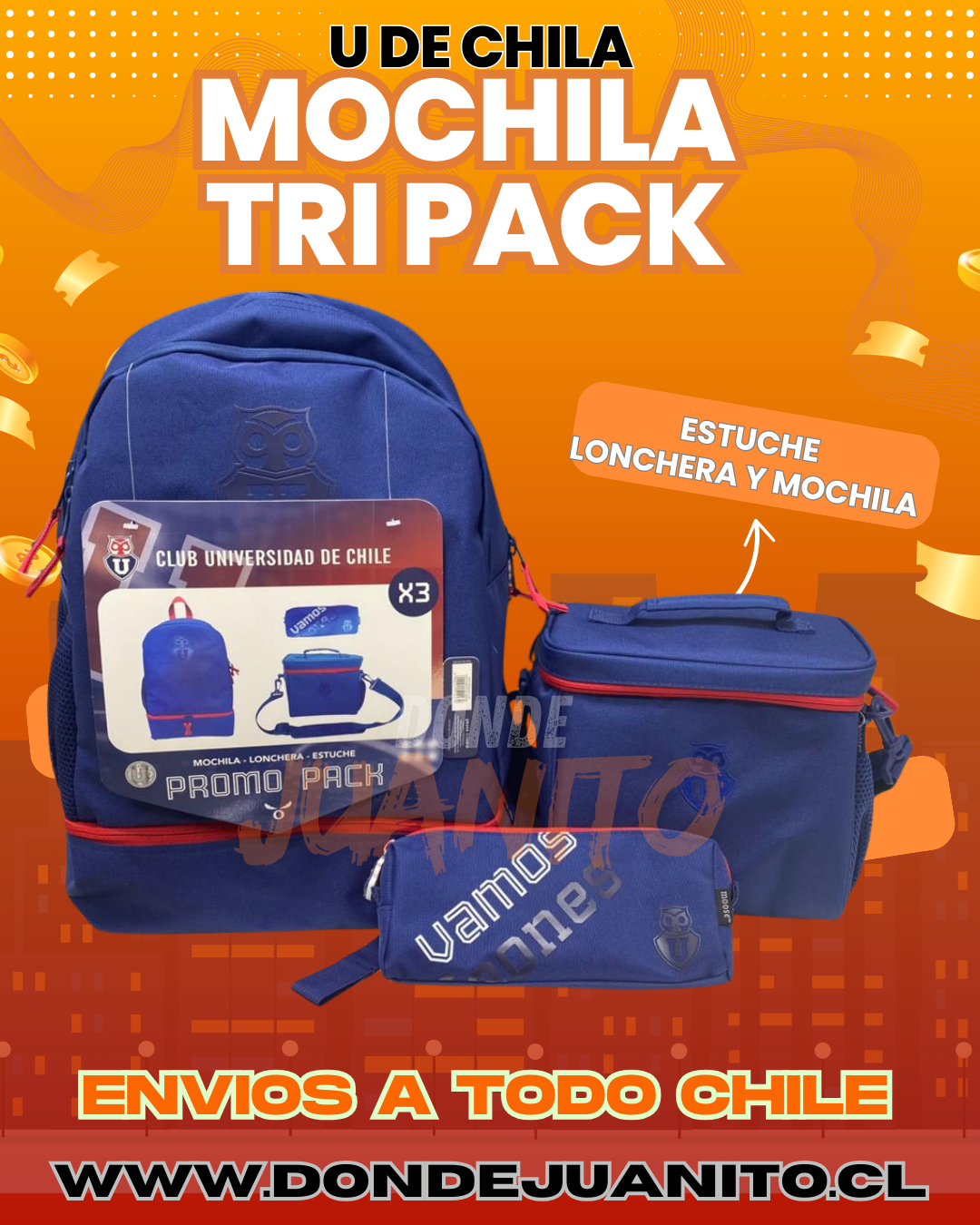 Mochila u de chile tri pack lonchera - estuche - mochila pack 2026