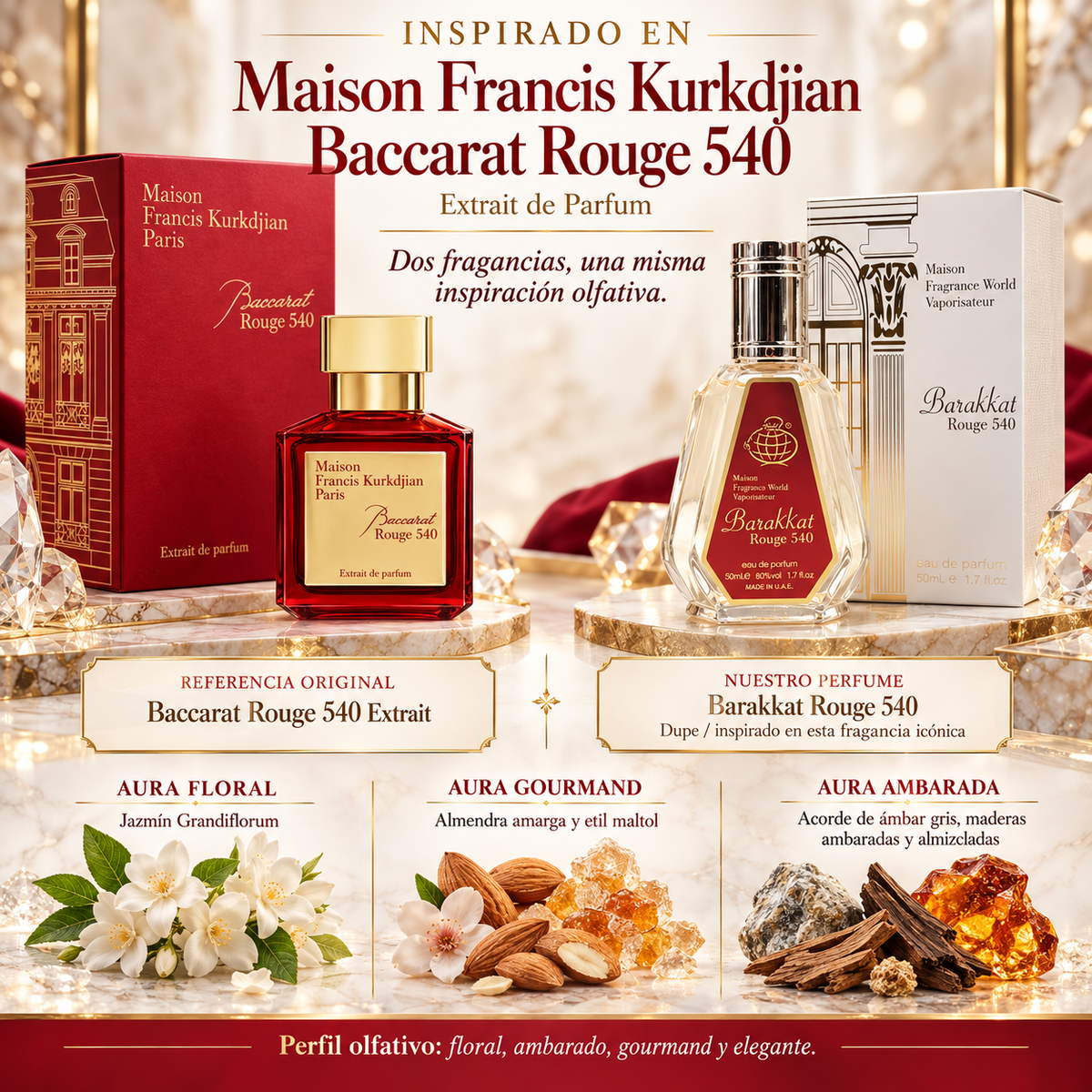Perfume Árabe Barakkat Rouge 540 50 ml – Inspirado en Baccarat Rouge 540