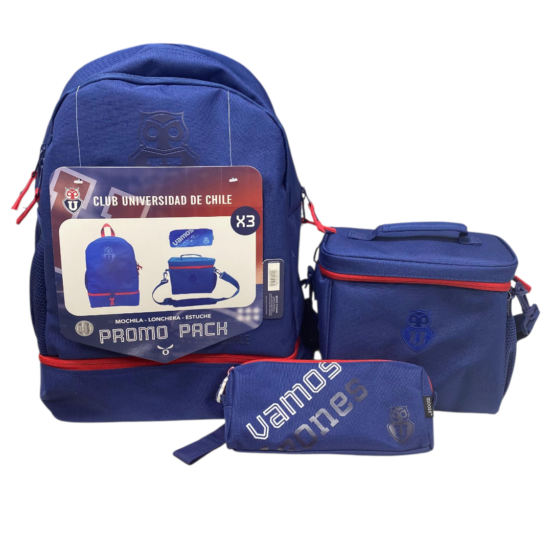 Mochila u de chile tri pack lonchera - estuche - mochila