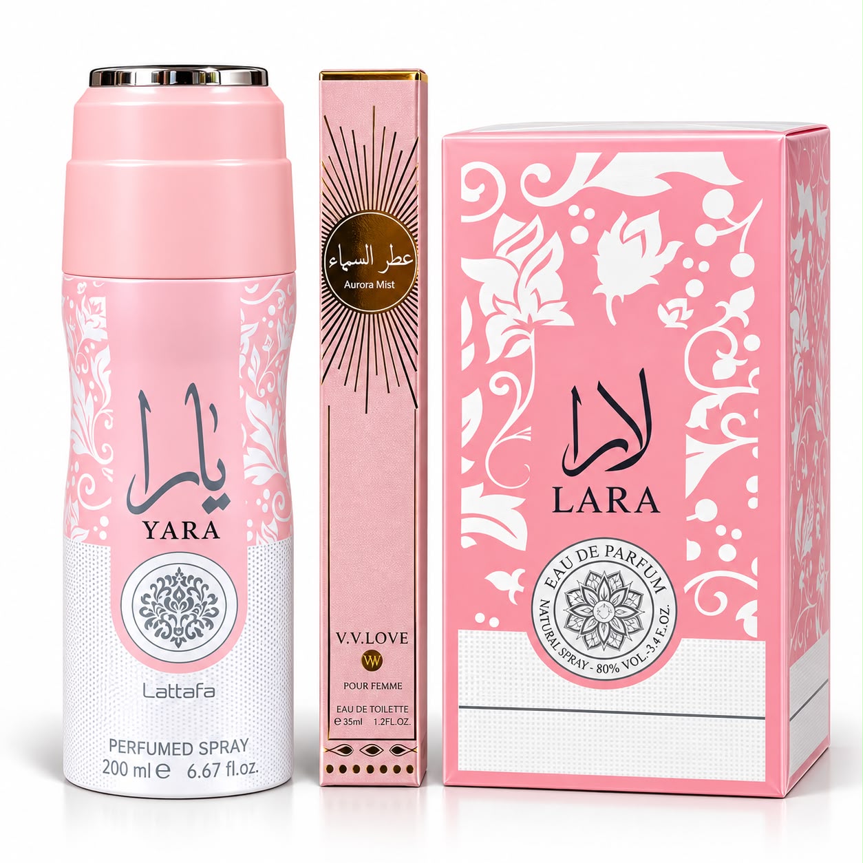 PROMOCIÓN LARA PINK MUJER 3 PIEZAS | PERFUME + AEROSOL + PERFUME DE CARTERA