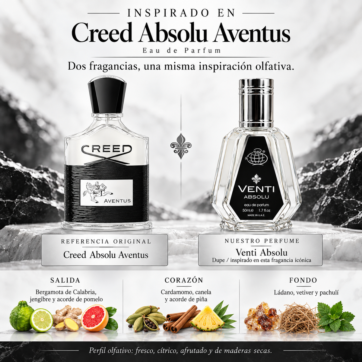 Perfume Árabe Venti Absolu 50 ml – Inspirado en Creed Absolu Aventus