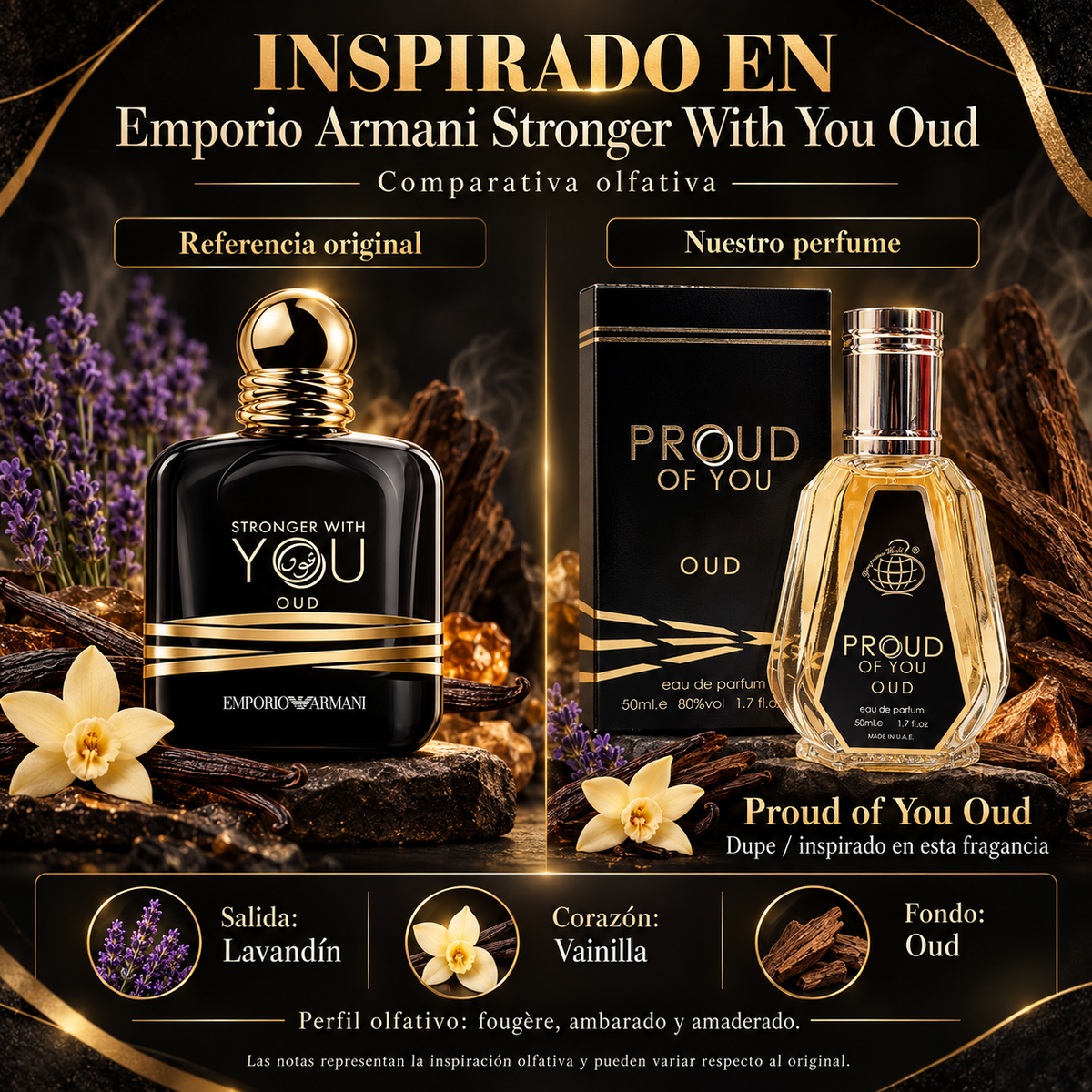 Perfume Árabe Proud of You Oud 50 ml – Inspirado en Stronger With You Oud