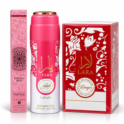 PROMOCIÓN LARA ROUGE MUJER 3 PIEZAS | PERFUME + AEROSOL + PERFUME DE CARTERA