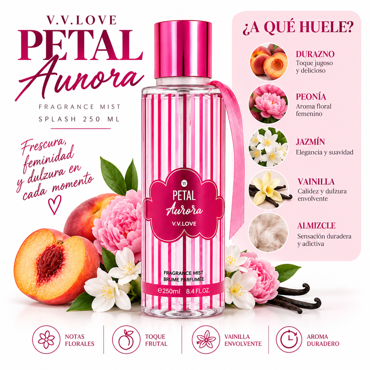 SPLASH PETAL AURORA V.V. LOVE 250 ML – AROMA FLORAL Y FEMENINO