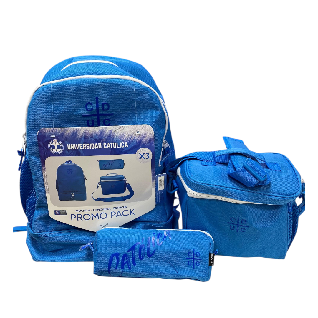 Mochila u catolica tri pack lonchera - estuche - mochila